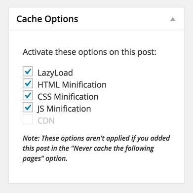 WP Rocket - Cache Options Meta Box