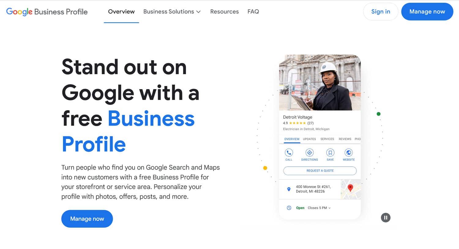 Google My Business homepage