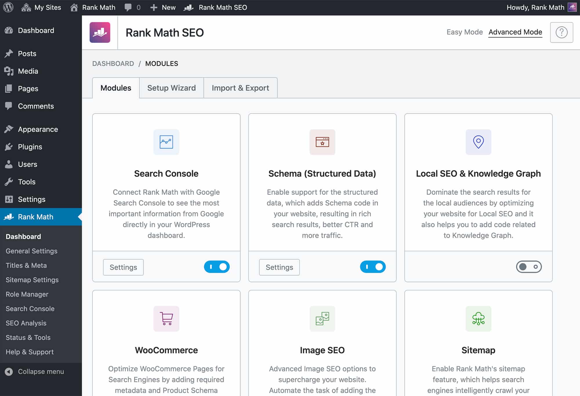 Rank Math Modules Page – Source: Rank Math
