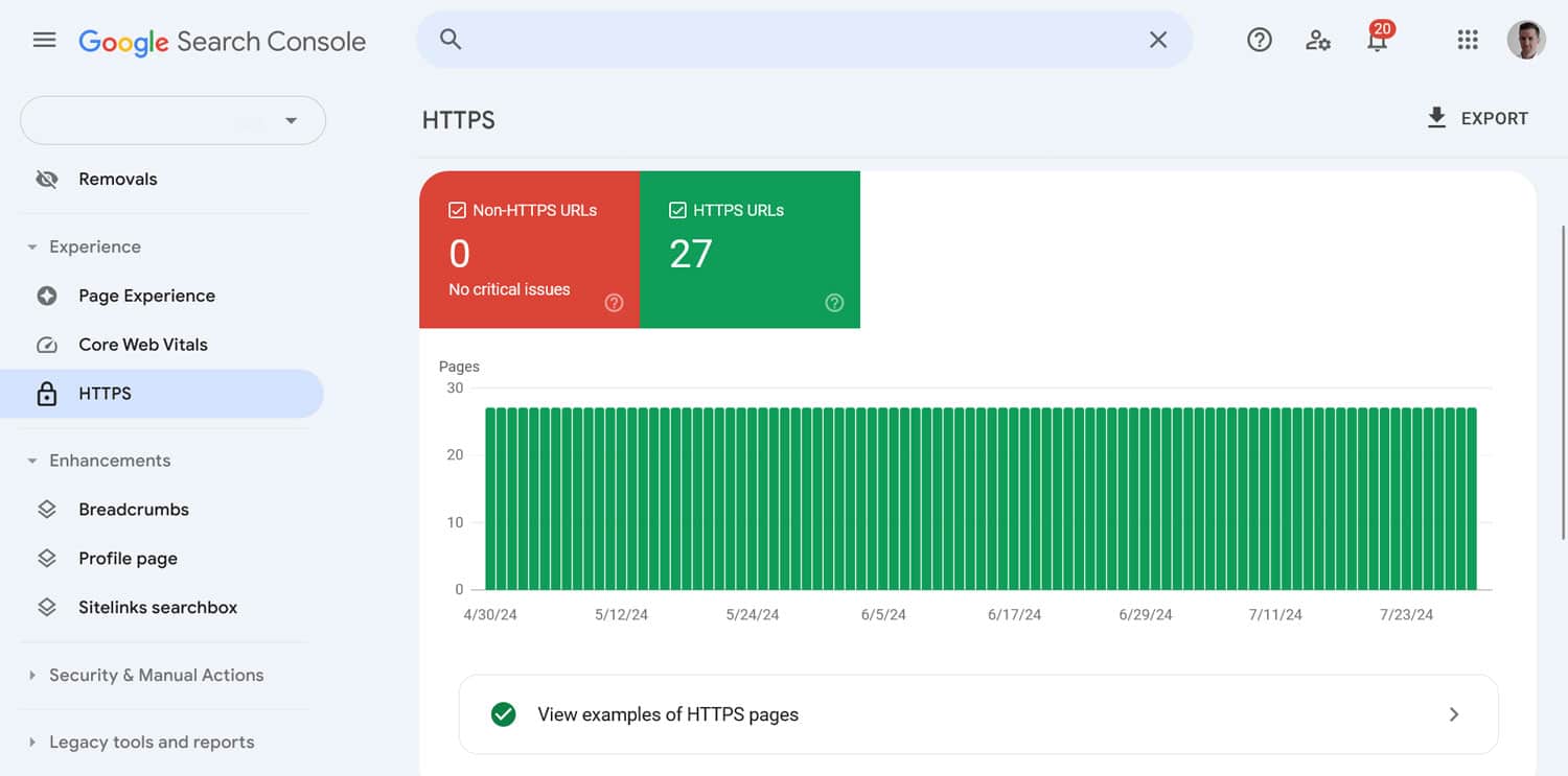 Google Search Console HTTPS status