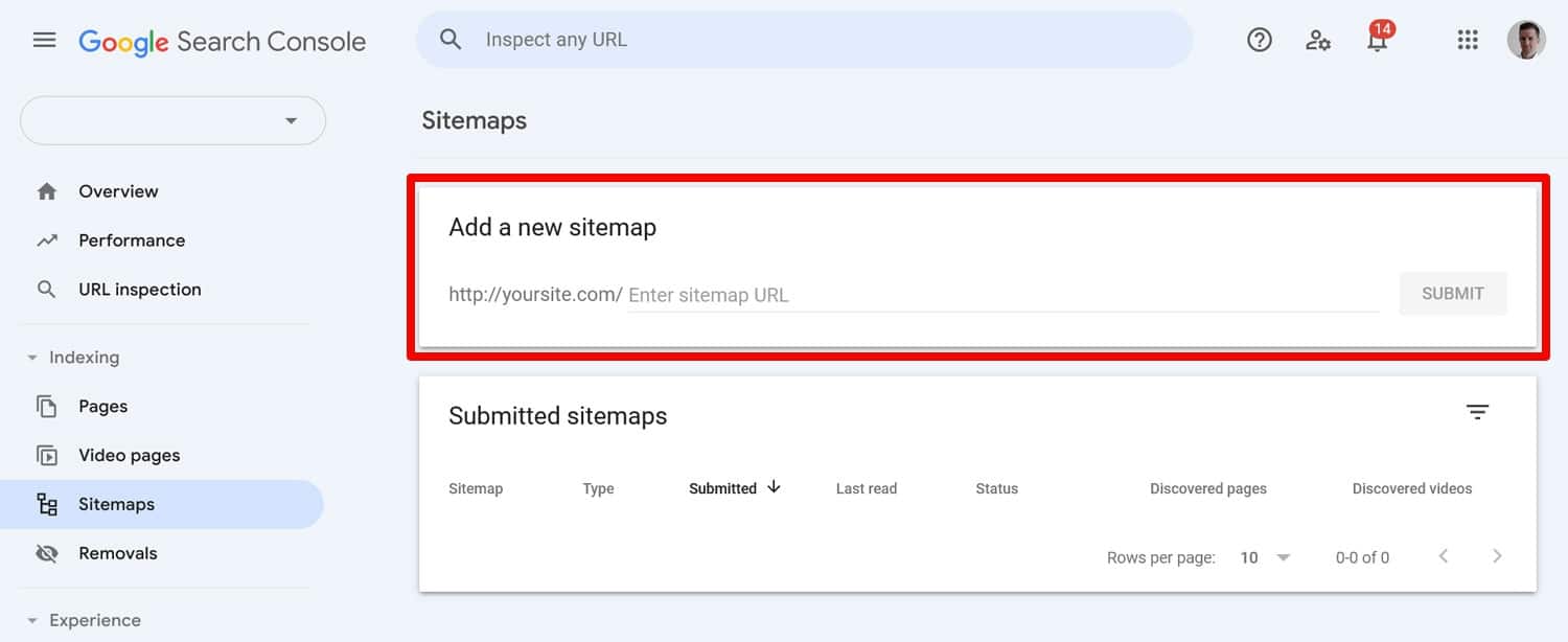 Sitemap submission option in Google Search Console