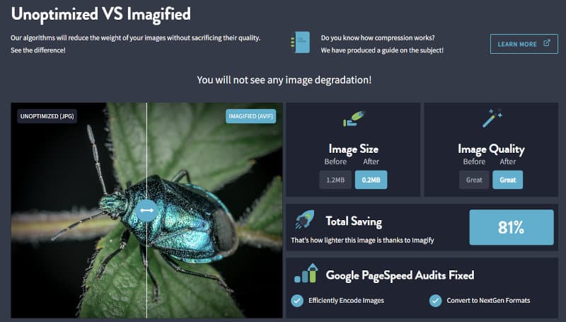 Unoptimized vs. Imagified example - Source:  Imagify
