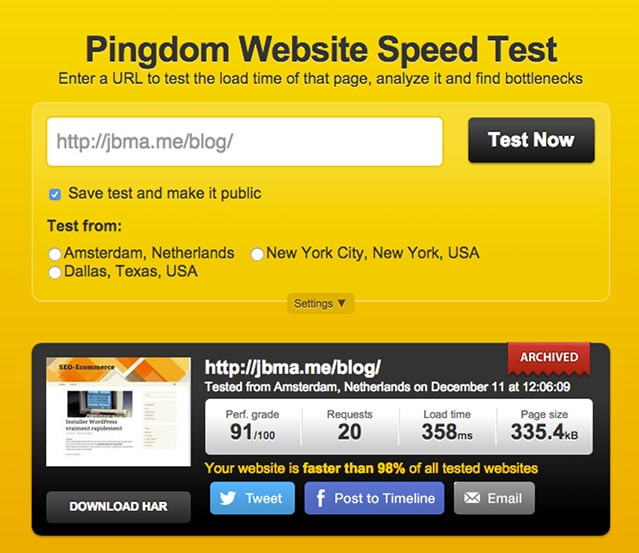 Pindgom website speed test