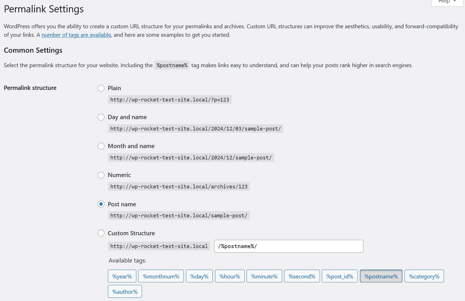 WordPress permalink settings