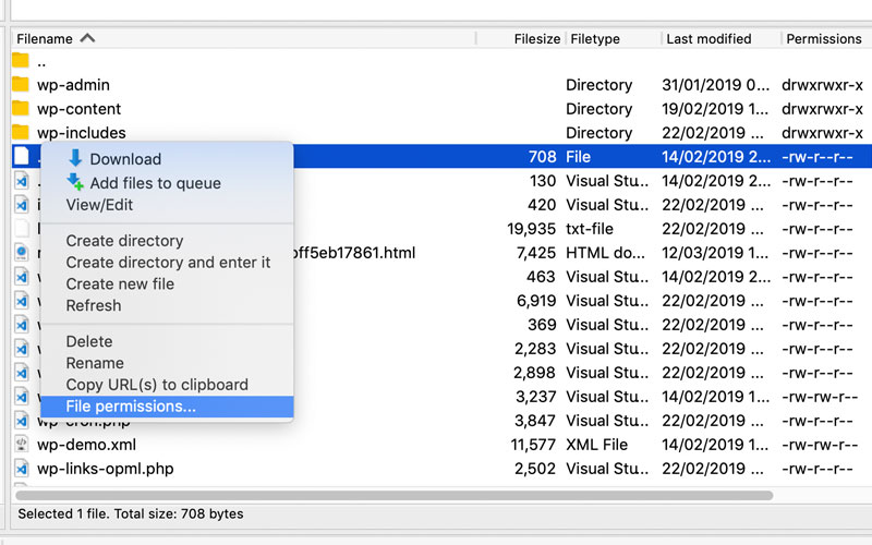 FileZilla file permission