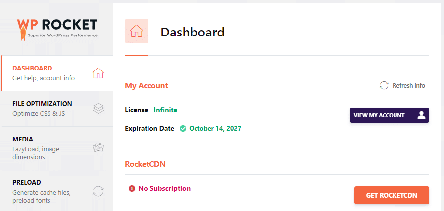 New dashboard - WP Rocket 3.16
