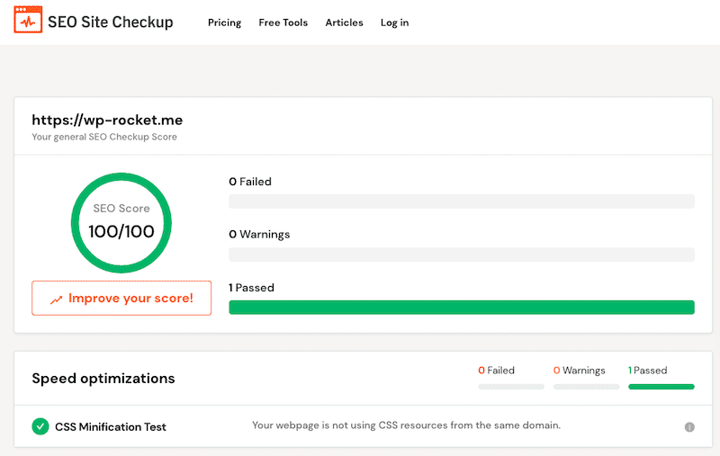 Checking if the code is minified - source: SEO Site Checkup
