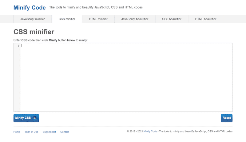 CSS minifier tool – Source: CSS minifier