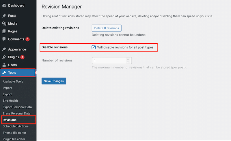 Disabling WordPress revisions with Companion Revision Manager - Source: the Companion Revision Manager plugin


