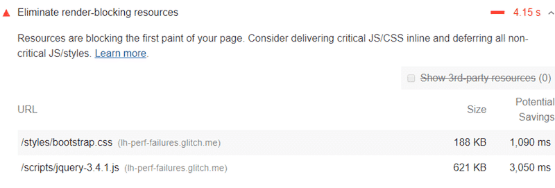 Diagnostic render-blocking resources - Source: Web.dev  
