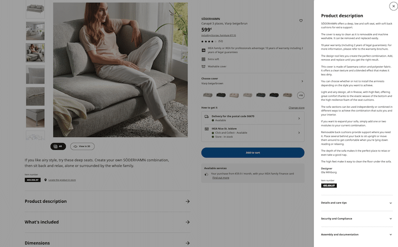 Example of a good product page - Source: Ikea product page