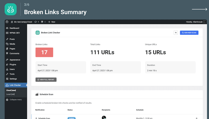 Example of broken links detection - Source: Broken Link Checker
