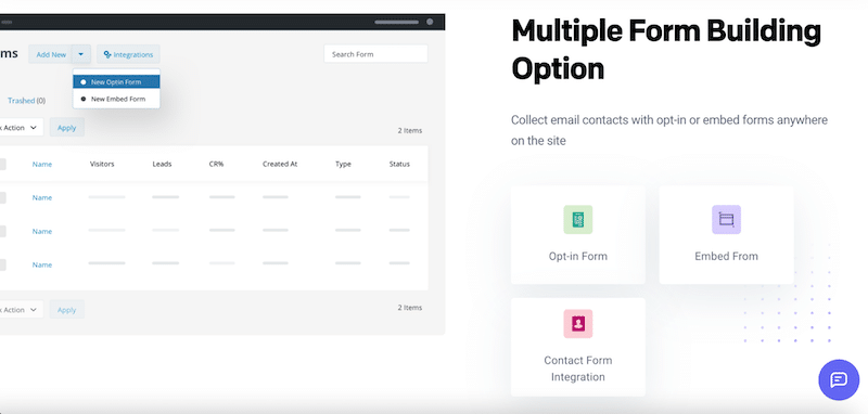 Example of forms you can create within the weMail interface - Source: weMail
