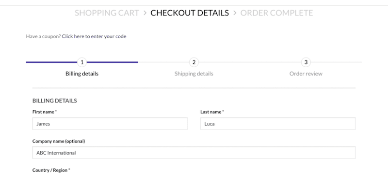 Example of multistep checkout with WooCommerce - Source: Multi-Step Checkout for WooCommerce
