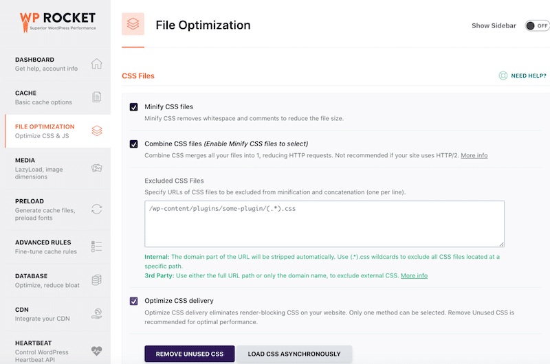 File Optimization section for CSS and JS - Source: WP Rocket
