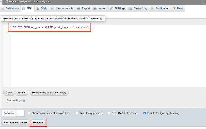 Final button to execute the query - Source: phpMyAdmin
