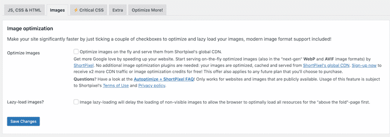 Images optimization  - Source: Autoptimize
