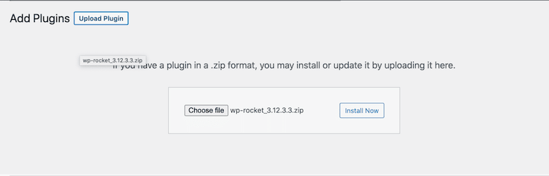 Installing the plugin - Source: WP Rocket 