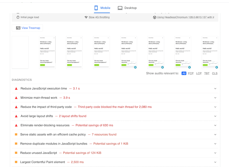 JS and third-party audit - Source: PageSpeed Insights
