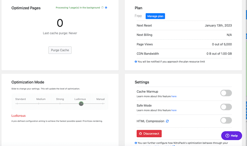 Minimalistic settings in the WordPress admin - Source: NitroPack