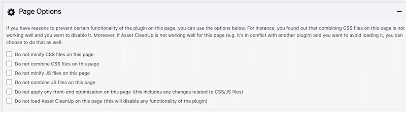 Page options / CSS and JS for a specific page: Asset Clean Up

