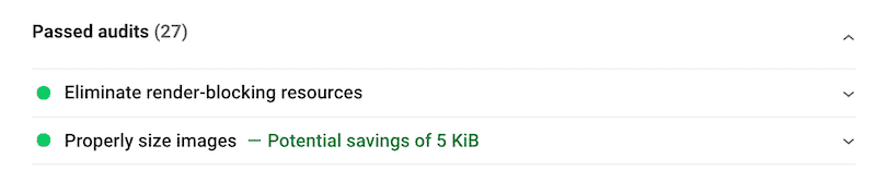 Passed performance audits from my audit with WP Rocket – PageSpeed Insights
