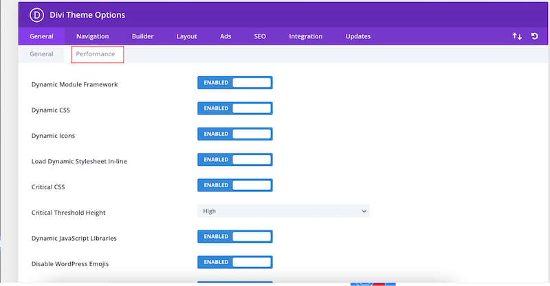 Performance tab - Source: Divi
