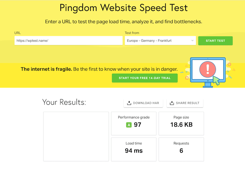 Website Speed Test for Hello Theme - Pingdom