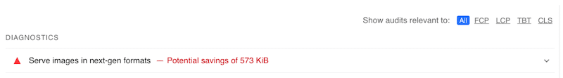 “Serve images in next-gen formats” issue - Source: PageSpeed Insights
