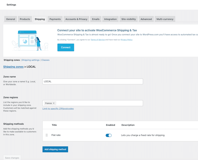 Shipping zones - Source: WooCommerce dashboard
