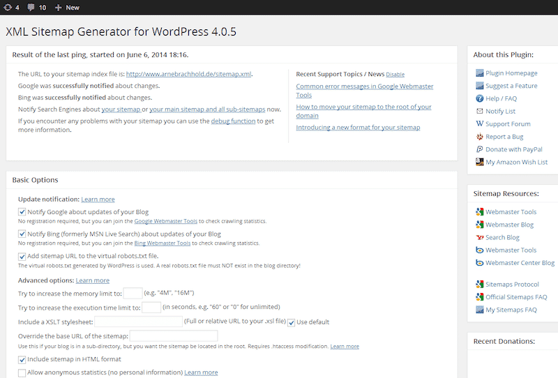 Sitemaps options - Source: XML sitemap
