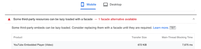 Some third-party resources can be lazy loaded with a facade - Source: PSI