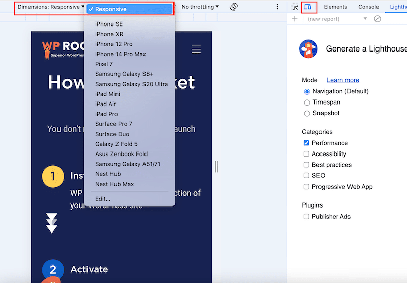 Testing responsiveness on Chrome's DevTools - Source: Chrome's DevTools 