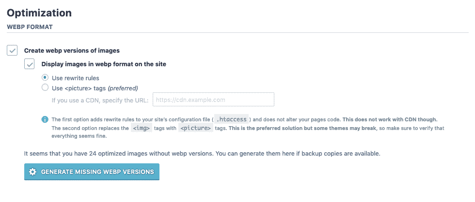 WebP images optimization with Imagify